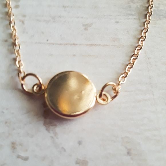 Peach Druzy Round Circle Pendant Dainty Minimalist Gold Chain Necklace - Picture 13 of 14